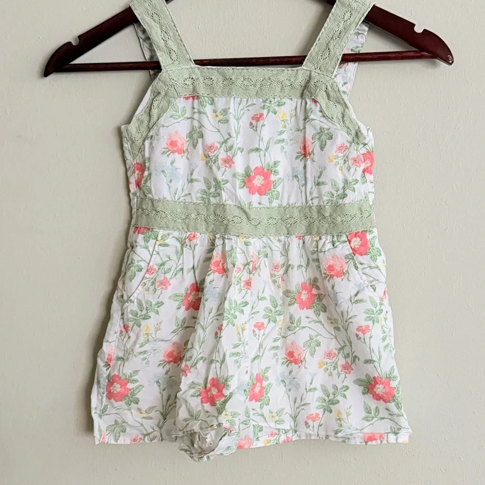 Janie and Jack | Floral Lace Trim Romper | Size 5